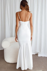 Darlene Front Split Flounce Hem Maxi Dress White