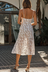 Well Versed Pleated Bust Front Split Dress Lace White