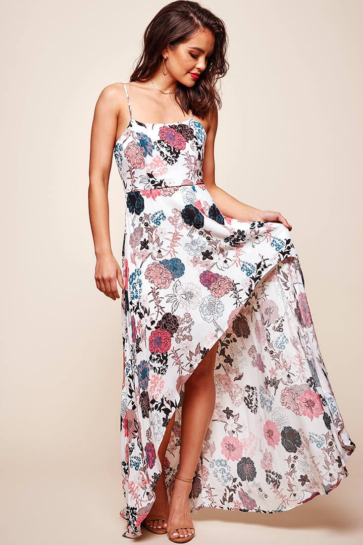 Kelly Floral High-Low Hem Dress White