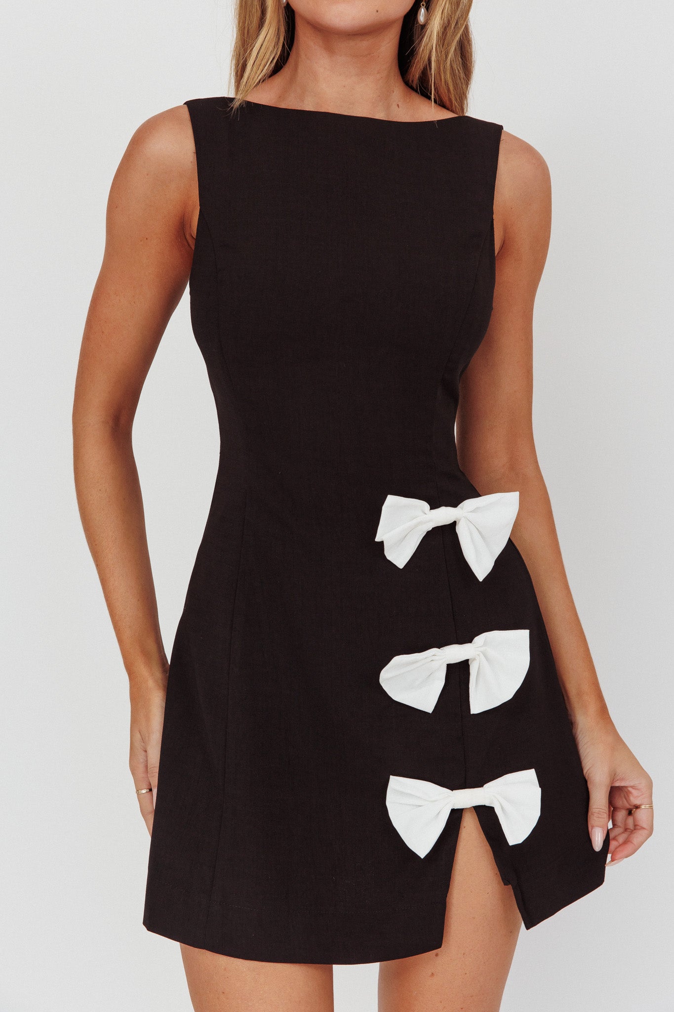 Ascott Bow Slit Mini Dress Black