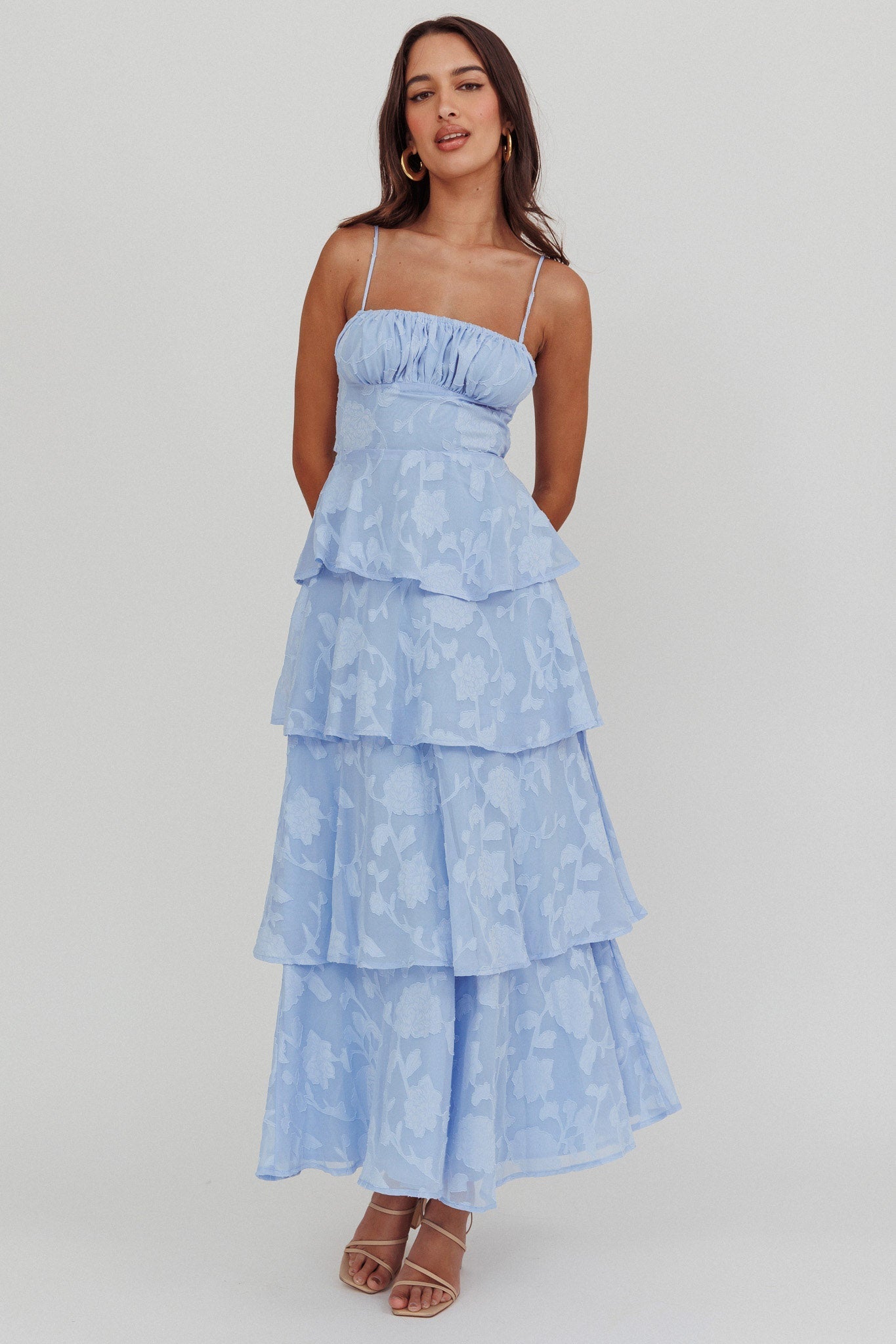 Provence Bloom Tiered Maxi Dress Blue