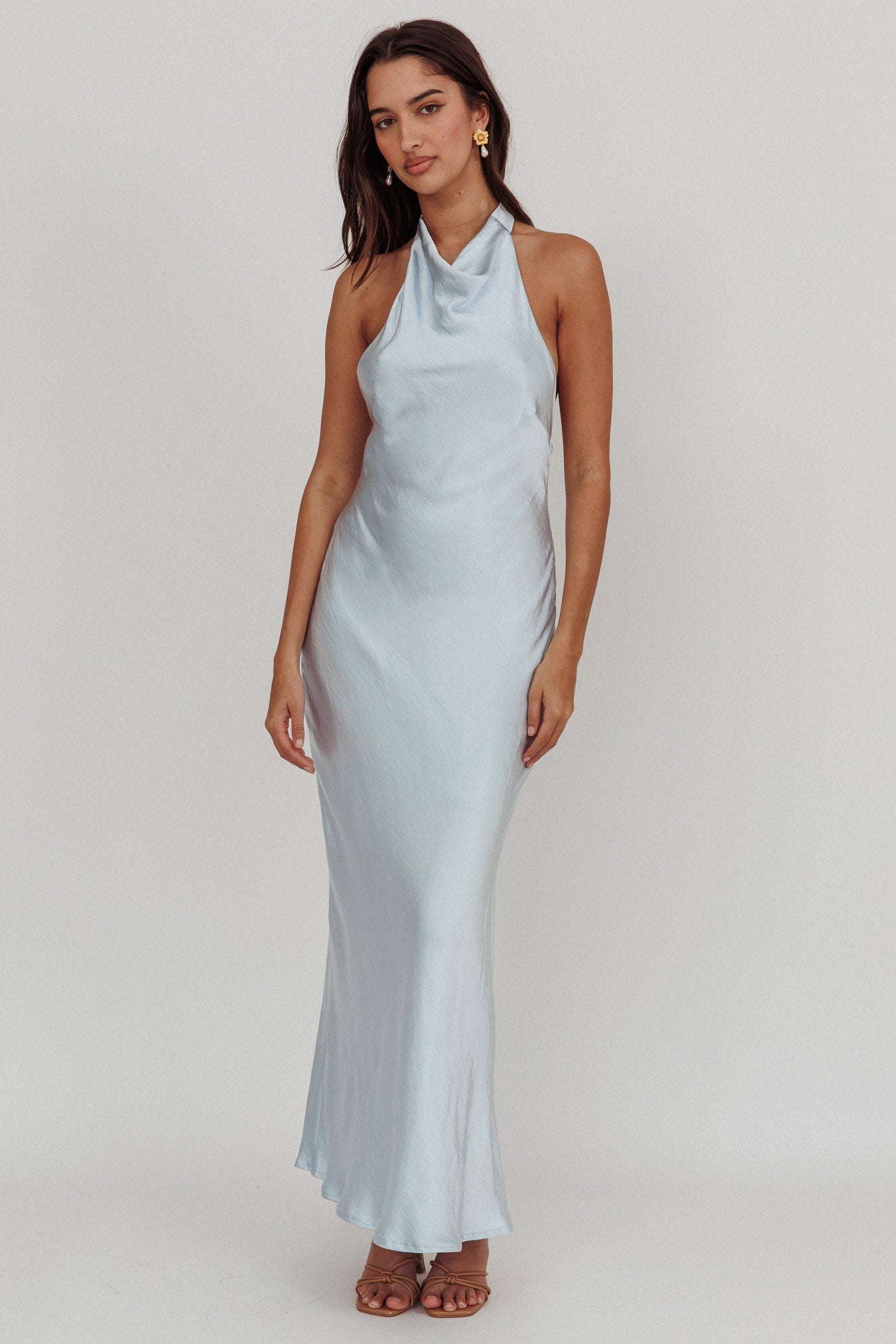 Sweetest Sundays Halterneck Open Back Dress Soft Blue