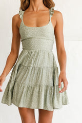Allegra Fluted Hem Lace-Up Back Dress Olive